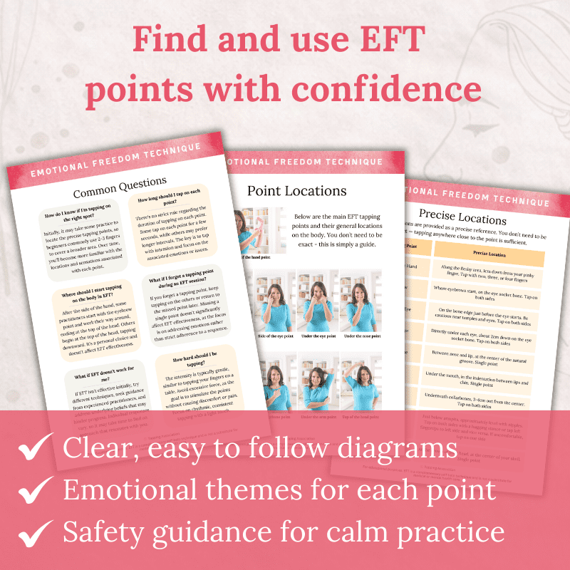 The EFT Tapping Points Guide – Locations & Meanings (Printable PDF) details point locations with diagrams, common questions, clear instructions, emotional themes, and safety tips for effective EFT practice.